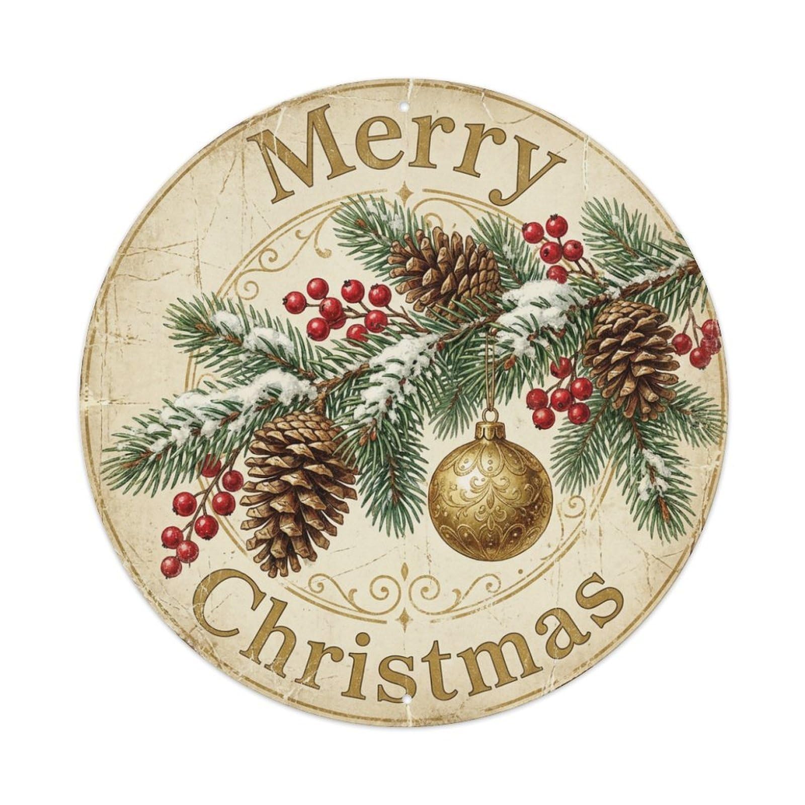 Merry Christmas Snowy Fir Branch Metal Tin Sign