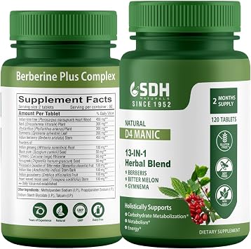 D4 Manic Powerful Mix of Berberis, Bitter Melon, Gymnema & More 10 Mn+ Units Sold 120 Tabs 1 Mon Supply