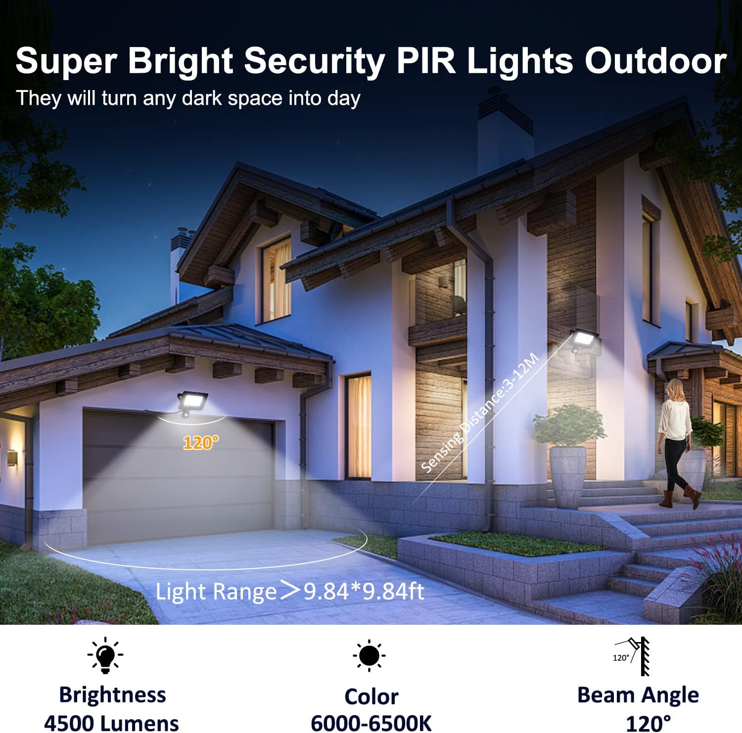 Illustration of the security light illuminating a house driveway at night