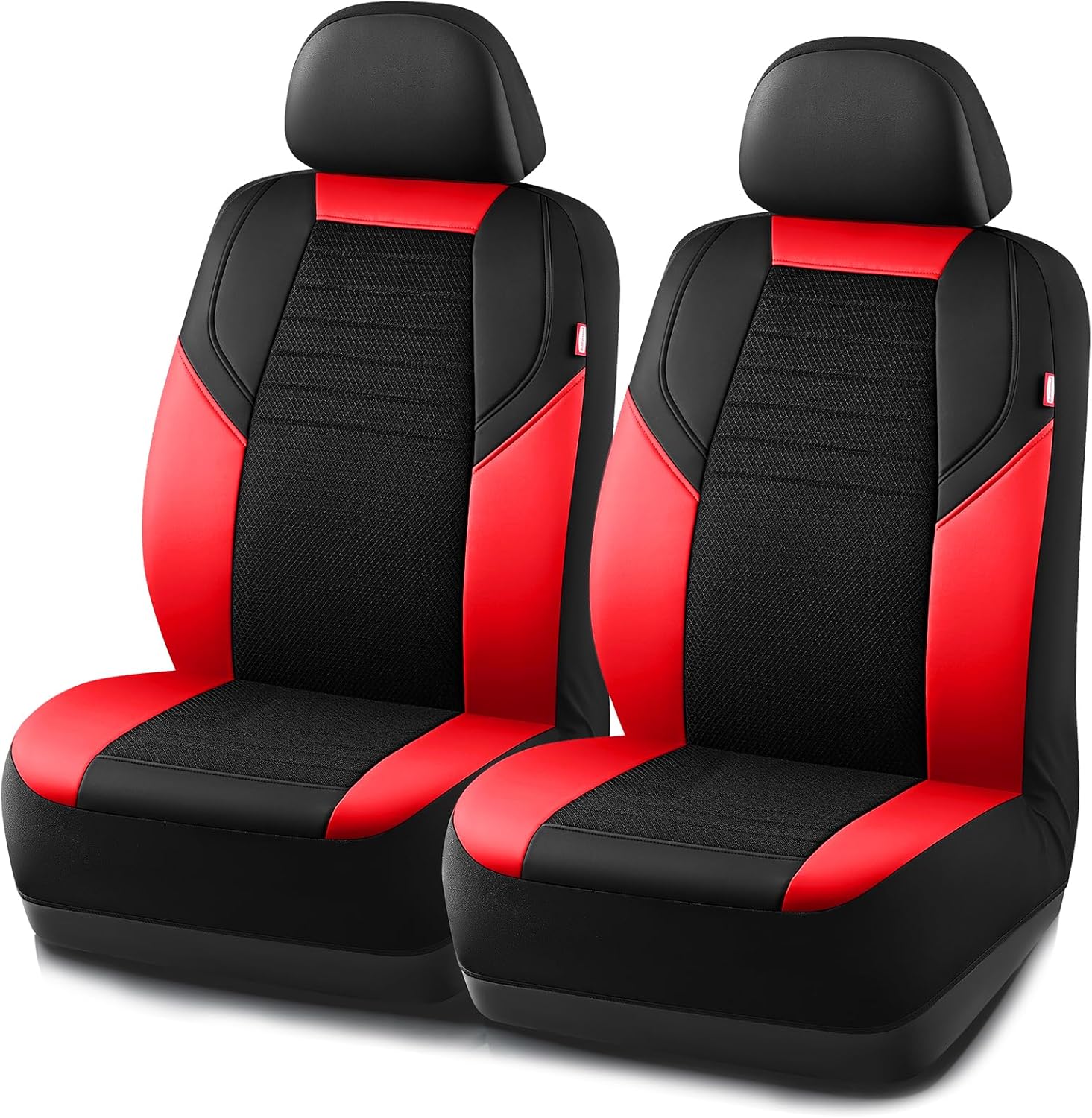 Rubbermaid Car Seat Cover, Leather & Air-Cool Mesh Front Seat Cover, Airbag Compatible, Slip-On Installation, Automotive Seat Cover Universal Fit for Most Cars, Trucks, SUVs-Red