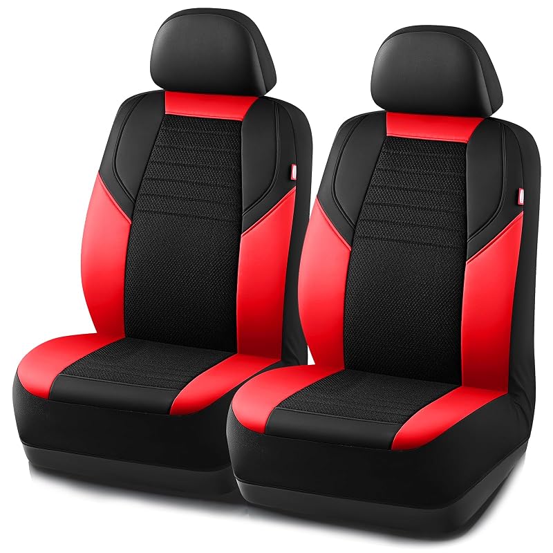 Capa para Banco Dianteiro de Carro Rubbermaid em Couro e Mesh com Compatibilidade para Airbag Vermelha