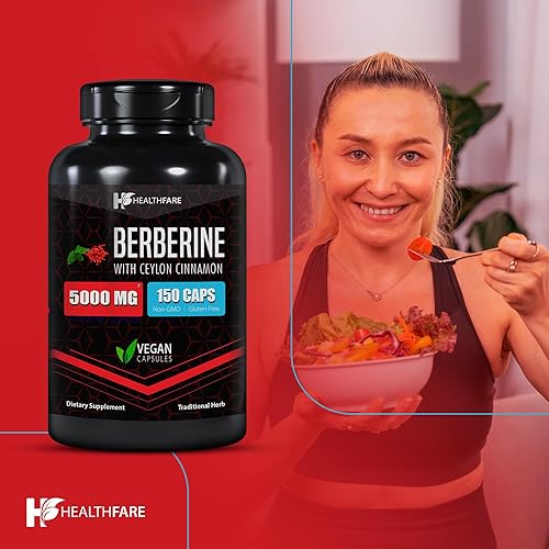 Miniatura 7 de Healthfare Berberina con canela de Ceilán 5000 mg - 150 cápsulas - Salud cardíaca y apoyo inmunológico, sin OMG, sin gluten, suministro de 5 meses,