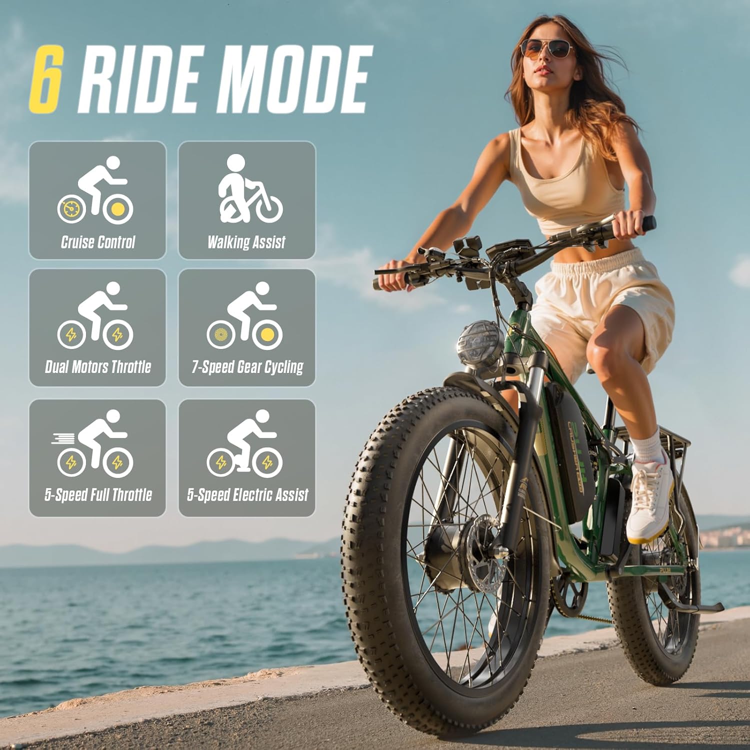 6000W Dual Motors Electric Bike for Adults,60V 20Ah 26" Fat Tire Ebike,45 mph up to 100 Miles Full Suspension Class 3 Electric Bicycle for Snow Off Road Mountain Hunting Commuter