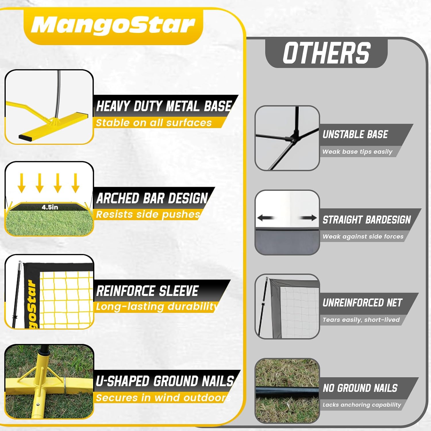MangoStar Volleyball Net, 12FT Portable Volleyball Net for Backyard Beach, Adjustable Height, Freestanding Volleyball Net with Carry Bag for Indoor&Outdoor, Professional Net for Hitting&Serving