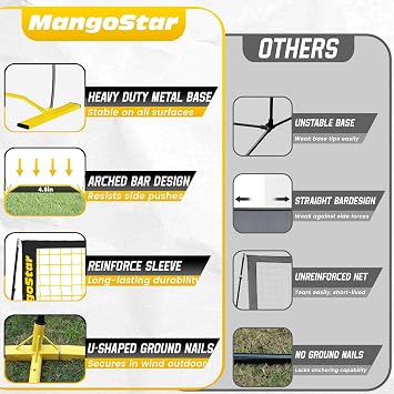 MangoStar Volleyball Net, 12ft/20ft Portable Volleyball Net for Backyard Beach, Adjustable Height, Freestanding Volleyball Net with Carry Bag for Indoor&Outdoor, Professional Net for Hitting&Serving