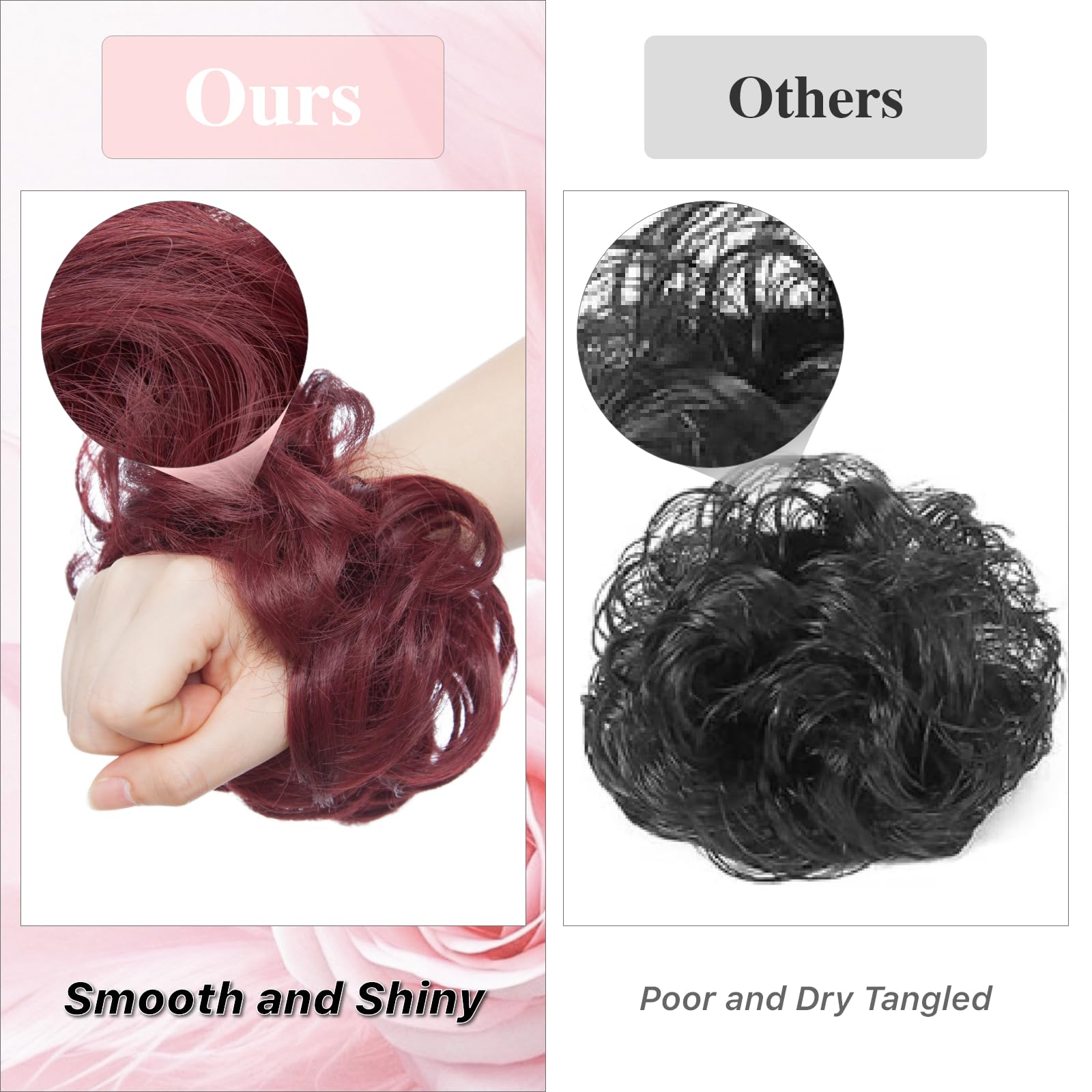 Benehair Messy Bun Hair Piece Curly Wavy Hair Scrunchies Messy Bun Scrunchie Synthetic Donut Updo Hair Pieces for Women Girls (Wine Red - Image 4