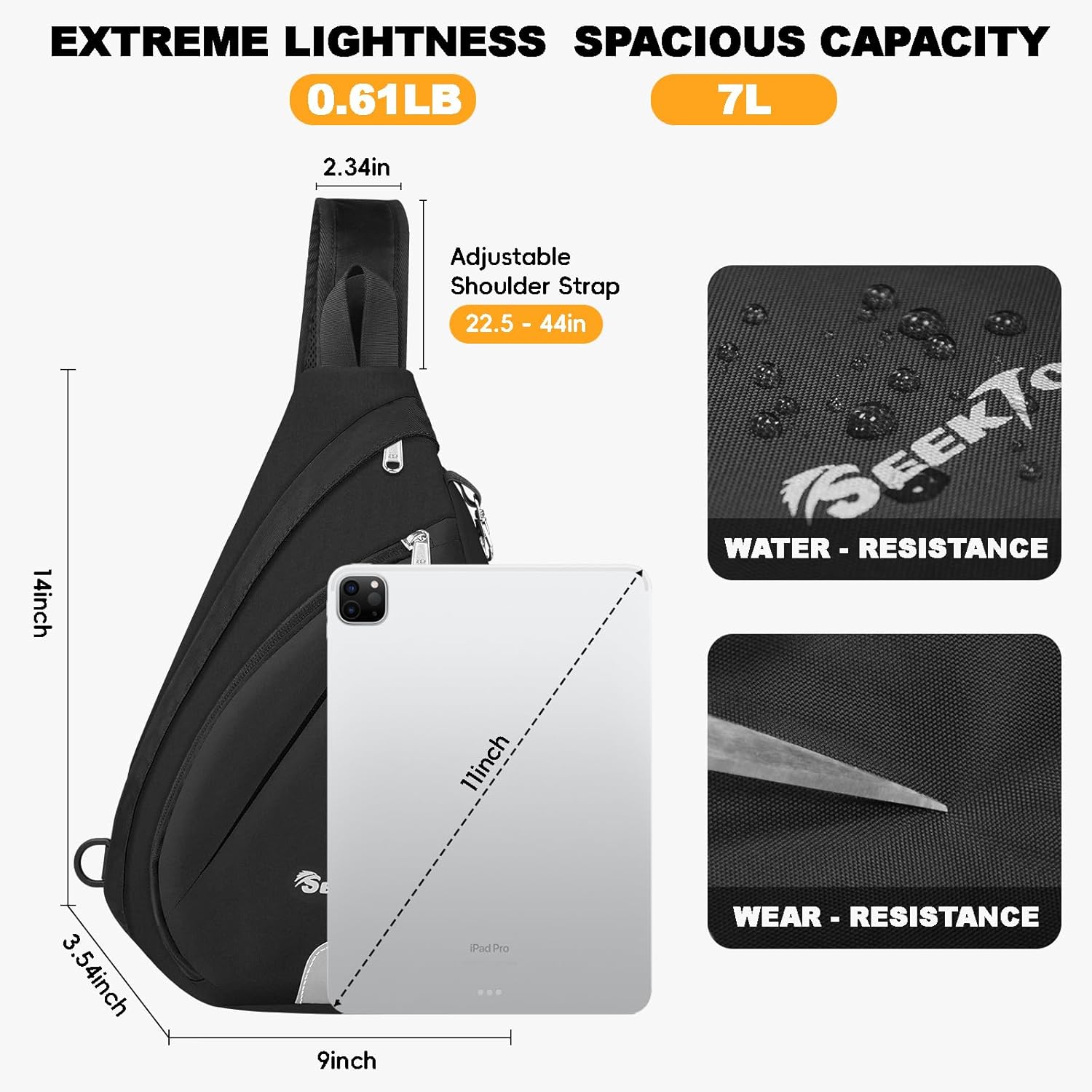 Seektop Anti Theft Crossbody Bag for Women RFID Blocking Waterproof Sling Backpack Lightweight 400D Nylon Small Chest Pack Shoulder Bag for Travel Hiking Commuting Men Black