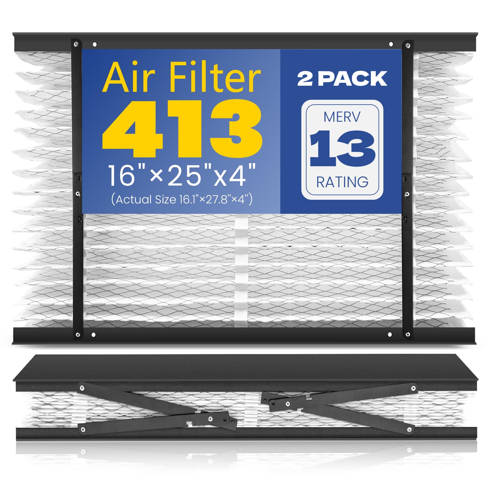 Photo 1 of 2-Pack 413 Replacement Filter Compatible with Aprilaire Whole House Air Purifiers, Models 1410, 1610, 2410, 2416, 3410, 4400, MERV 13 Air Purifiers, Size: 16x25x4(Actual Size 16.1''x27.8"x4)