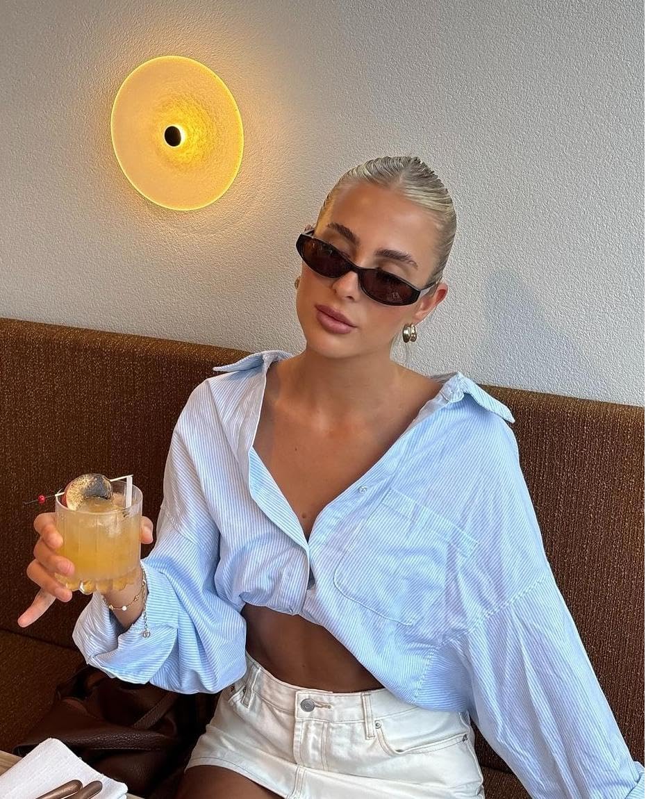 Retro Oval Sunglasses for Women Men Y2k Narrow Cat Eye Sunnies Skinny Shades AR82299 - Image 2