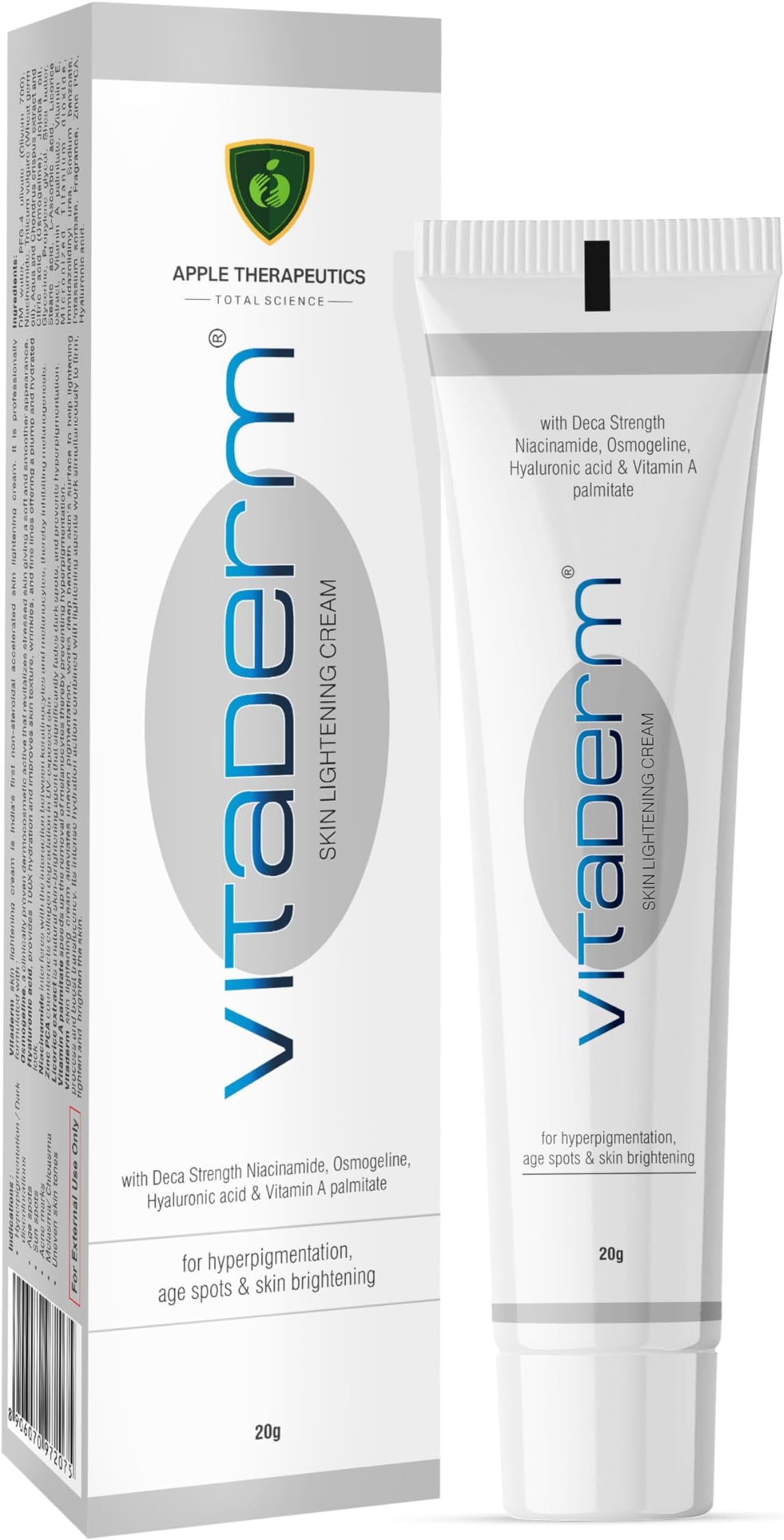Vitaderm Skin Lightening Cream (20gm) With Vitamin E, Niacinamide10% & Hyaluronic Acid Helps In Skin-Brightening and Hydration And Reduces Dark Spots, Age Spots, Acne Marks, Hyperpigmentation