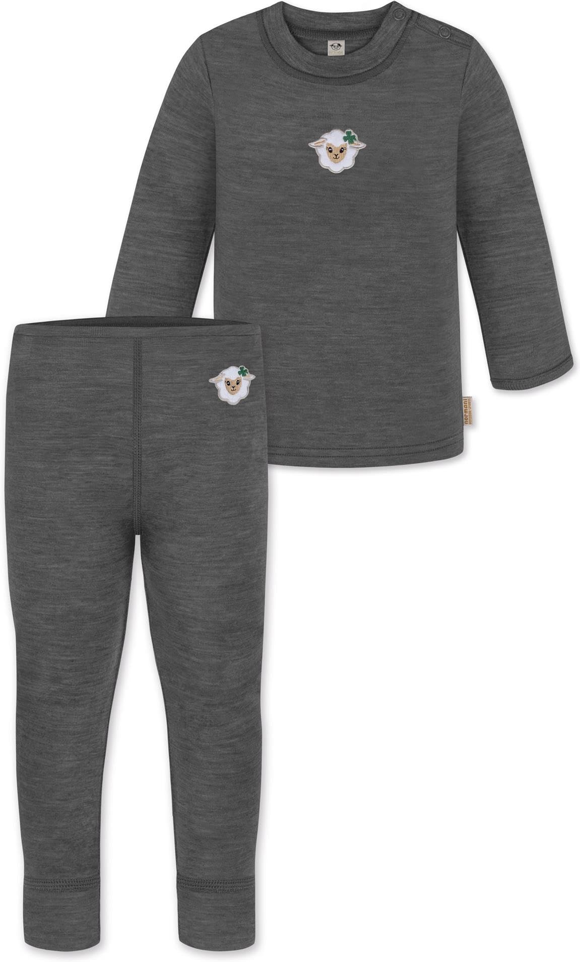 normani Baby Winter Unterwäsche Thermounterwäsche Wollpullover Feinstrick Pullover mit Knopf und Unterhose Lange Leggings aus 100% Merinowolle