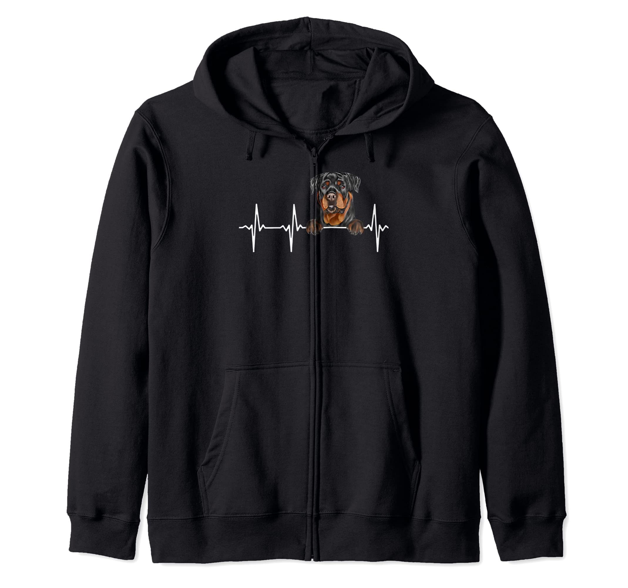 Funny Dog Heartbeat For Rottweiler Lovers Zip Hoodie, Black