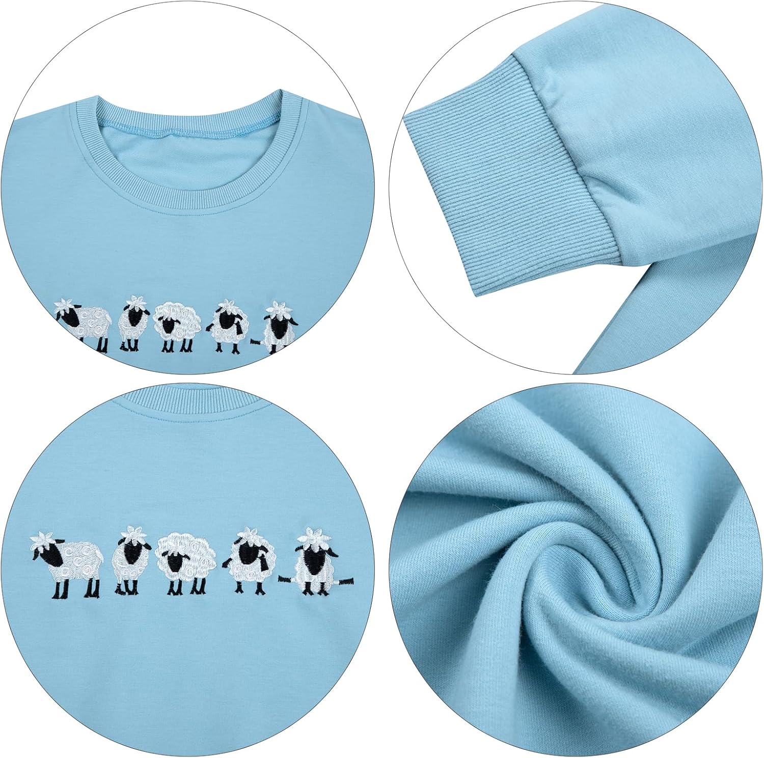 LUKYCILD Embroidered Sheep Sweatshirt for Women Cute Farm Shirts Funny Animal Sweater Casual Graphic Long Sleeve Tops - Image 8