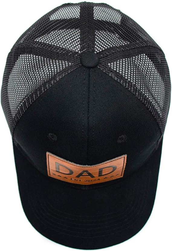 Leather Patch Dad Est 2024 Baseball Cap Adjustable Mesh Trucker Dad Hat for Men New Father Gift for Daddy