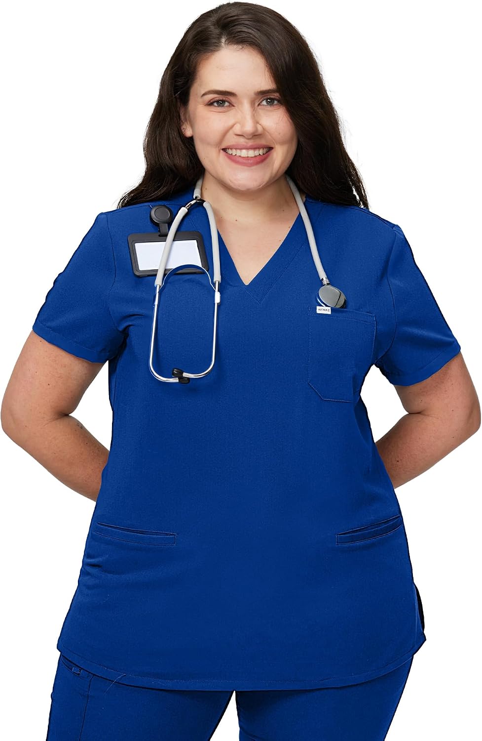 Kitmaz Medical Scrub Tops for Women, V-Neck 4-Way Stretch, 3 Pockets