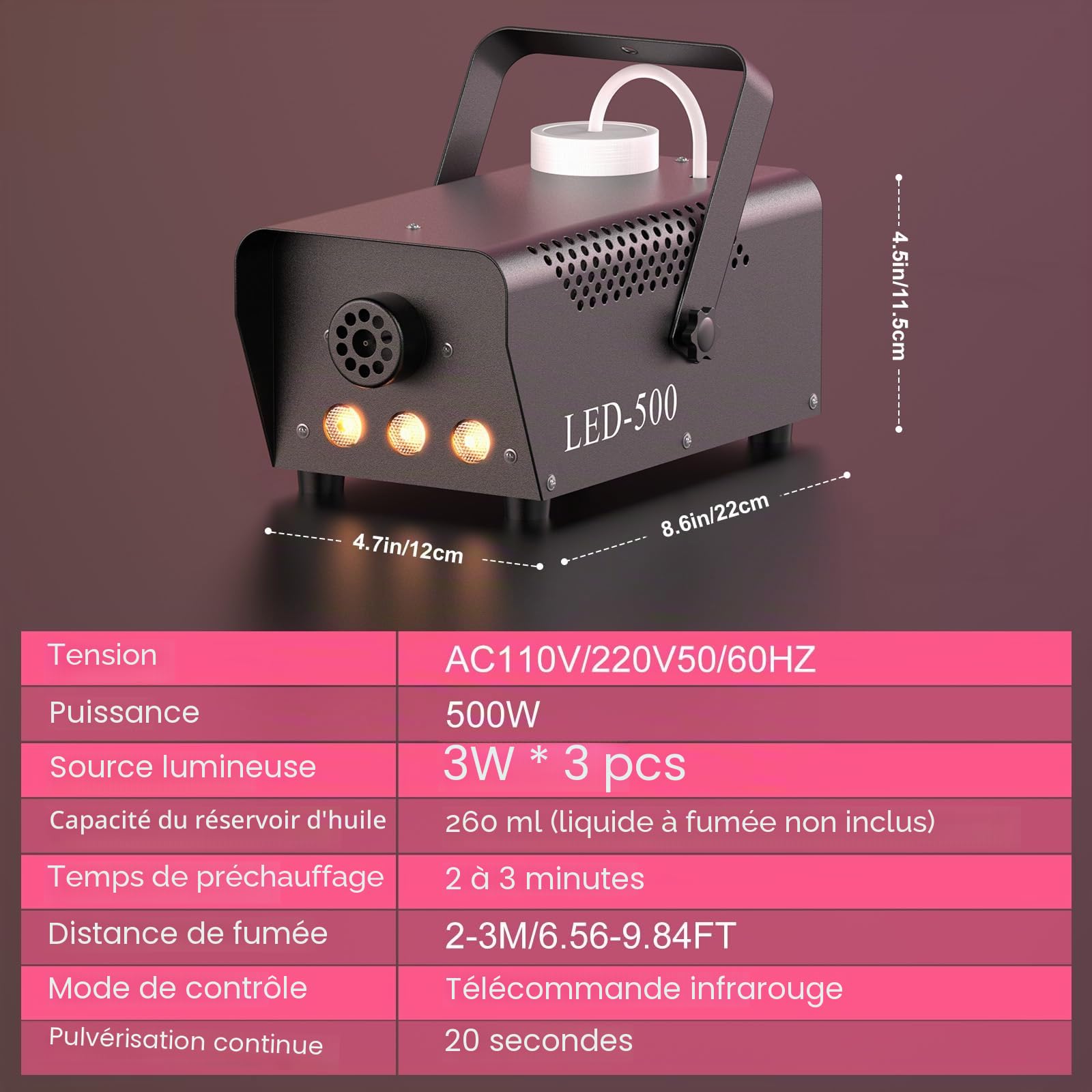 UKing Machine à Fumée 500W Noir LED RGB avec Télécommande Bonne Atmosphère pour Divers Festivals Fête Bar Disco Clubs Mariage Scène