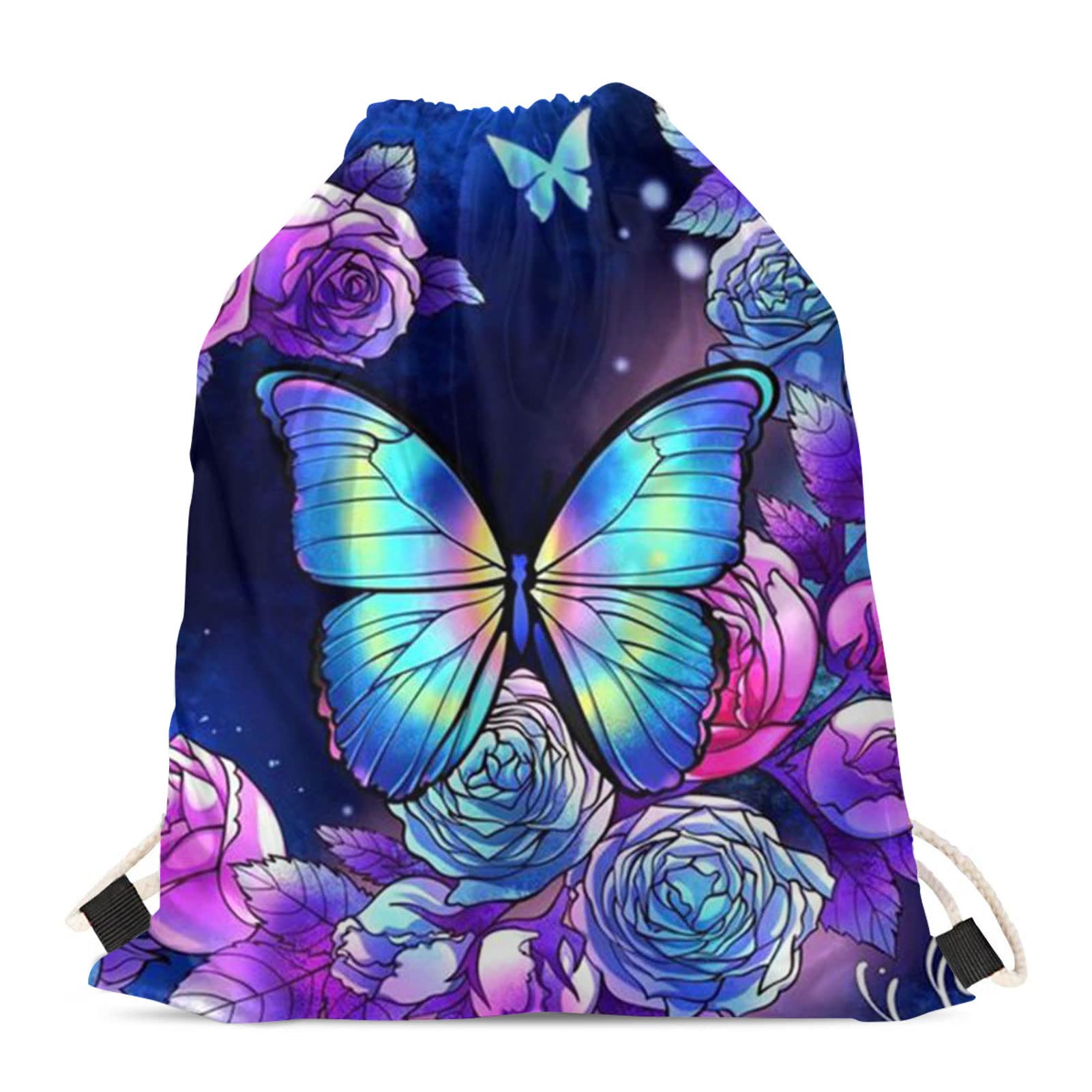 HELLHERO Butterfly Drawstring Bags Sports Gym String Backpacks Cinch Sackpack Gymsac PE Daypack Party Favor Bag for Kids Women Gifts Shopping Travel Work Camping Beach Swiming