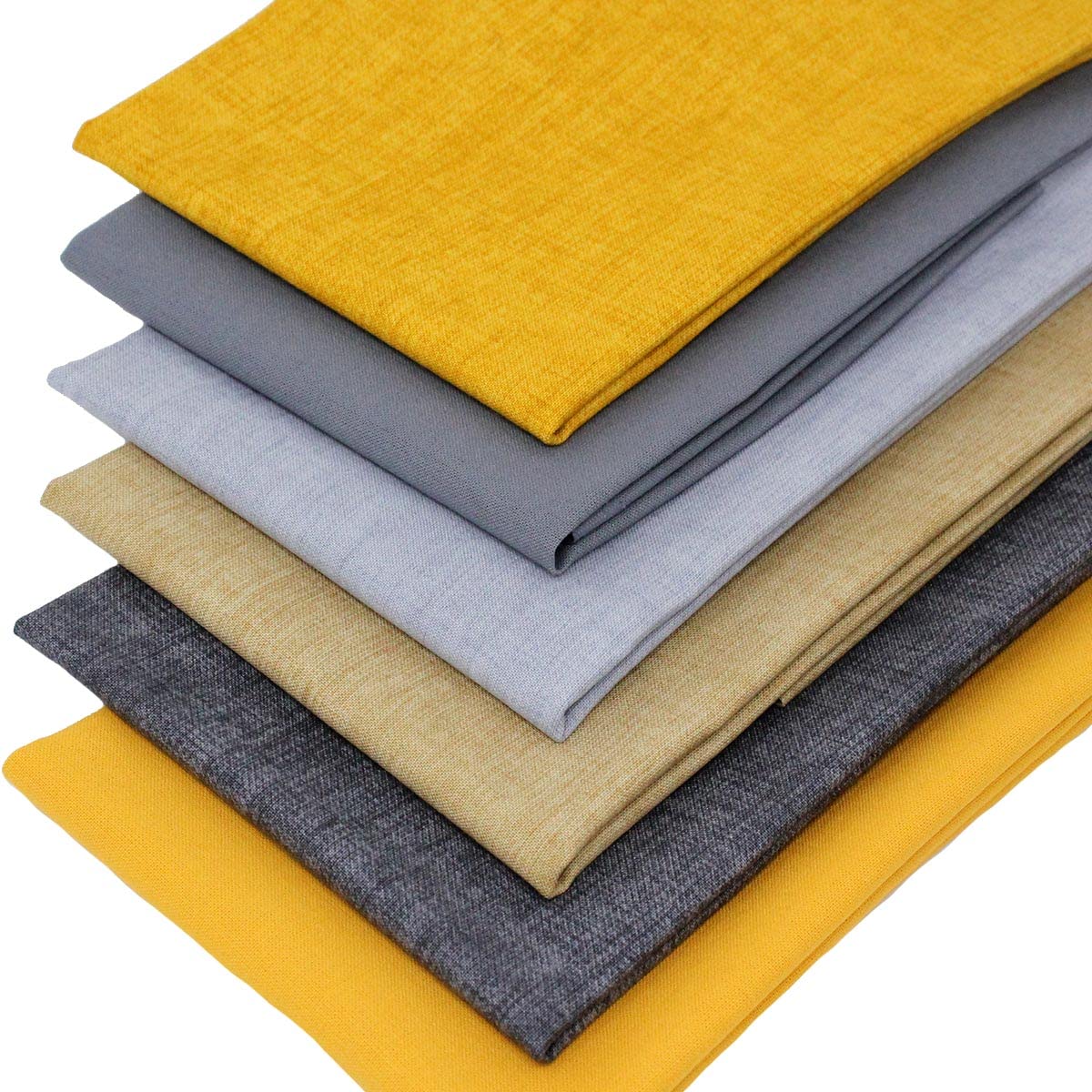 6 Fat Quarters Bundle - 'Colonel Mustard Coordinates' Plain Solid and Textured Fabrics in Ochre and Grey. 100% Cotton Ideal for Quilting & Crafting (with Free Patchwork Pattern by Overdale Fabrics)