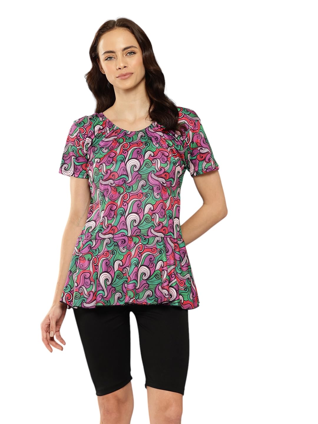 Aarika Womens Sports Wear Multi-Black Colour Abstract Print Nylon Swim Suit-(XS-4XL)-(SW-W-SHM-CA-1118-PURPLE-46)