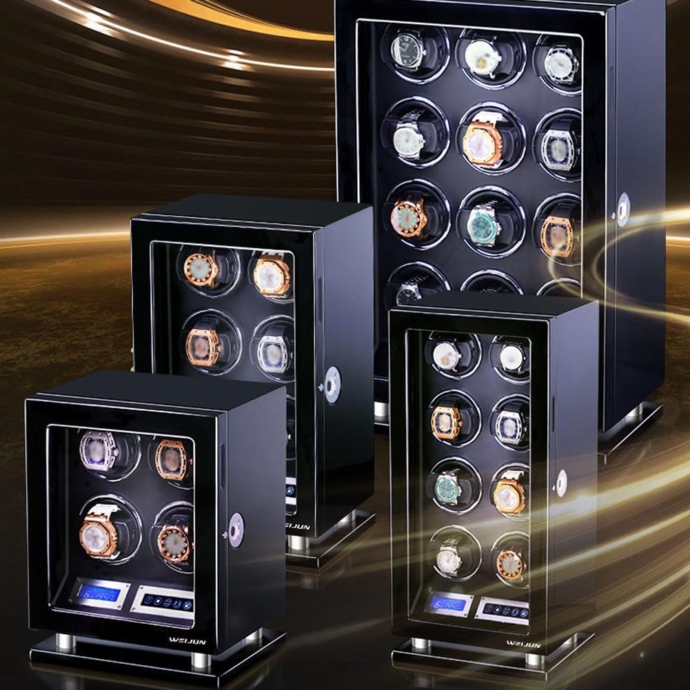 Relojero Automatico, Caja Relojes Automáticos Enrollado Vertical de 90° 3 Winding Slots | Desbloqueo Mediante Huella Dactilar Control Mediante Pantalla Táctil Iluminación Ambiental Ultrasilencioso <10 Db