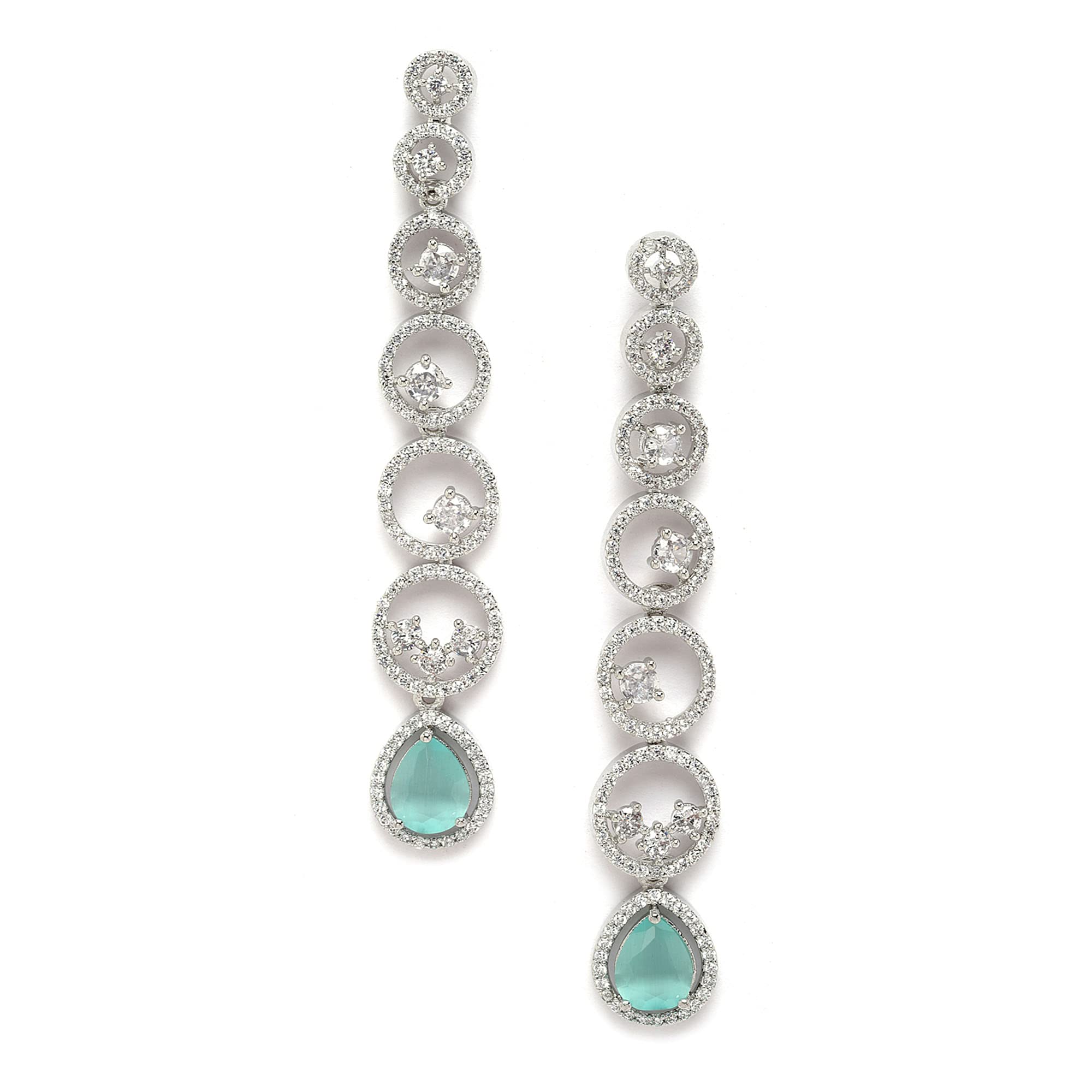 ZENEMEOxidised Silver-Plated American Diamond studded Circular Shaped Drop Earrings for Girls and Women