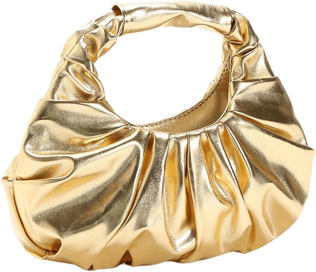 GORGLITTER Women's Evening Bag Wedding Party Prom Handbag Dressy Formal Purse Pleated Metallic Clutch Dumpling Handbag