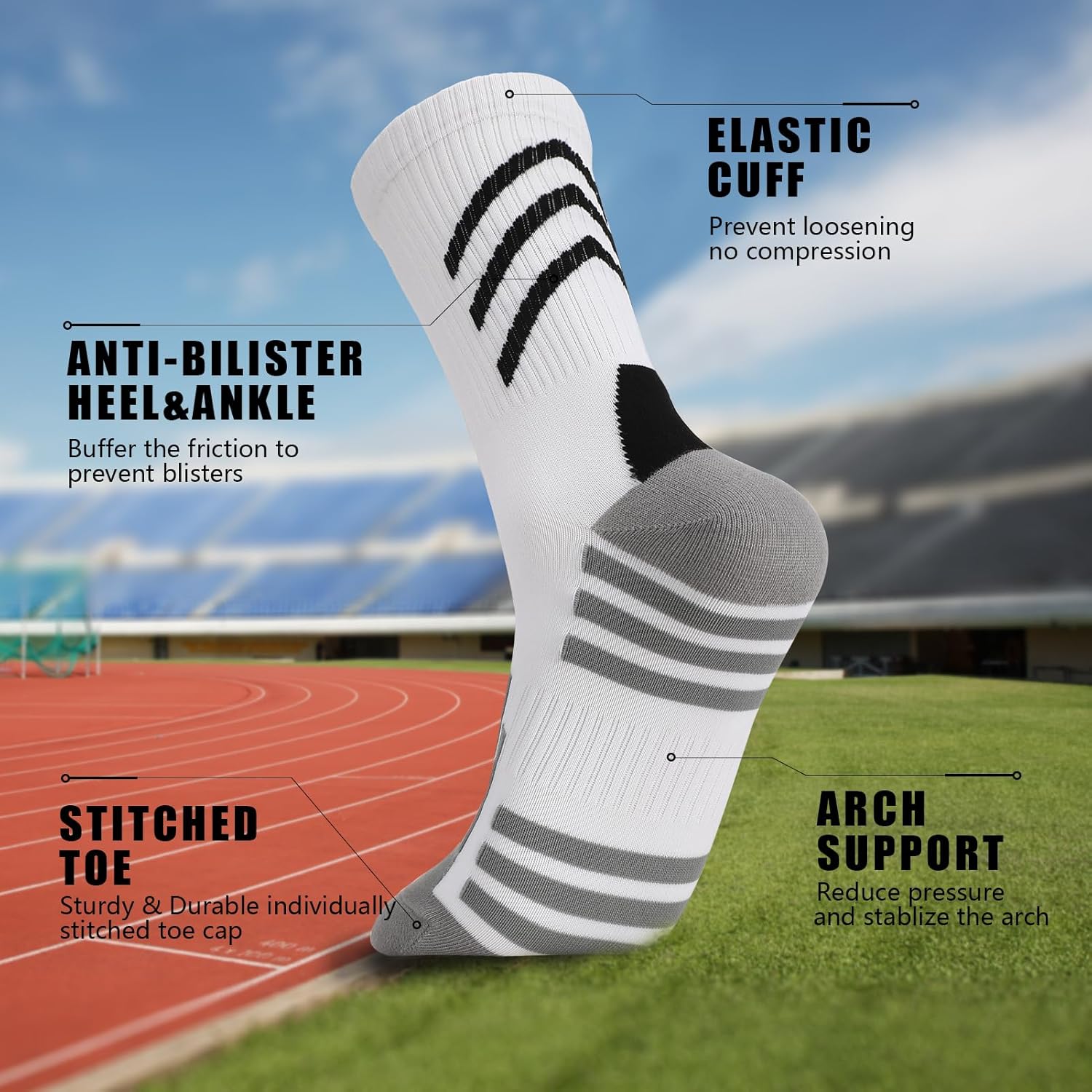 3 Pairs Compression Athletic Crew Socks for Men Women Cycling Hiking Basketball Work - Image 5