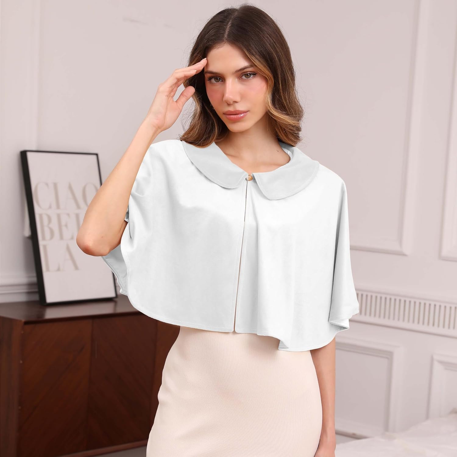 Shawl Wraps with Lapel Collar for Women, Soft Winter Cape for Evening Dresses, Lightweight Capelets Wedding Cover Up - Image 5