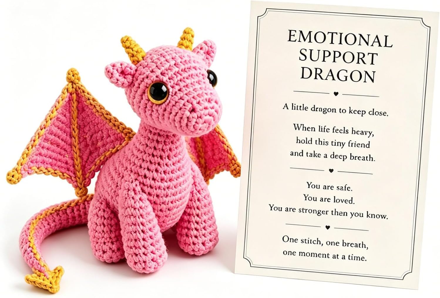 zoocco Emotional Support Dragon Plush Toy Soft Mini Pocket Buddy Gift (Pink)