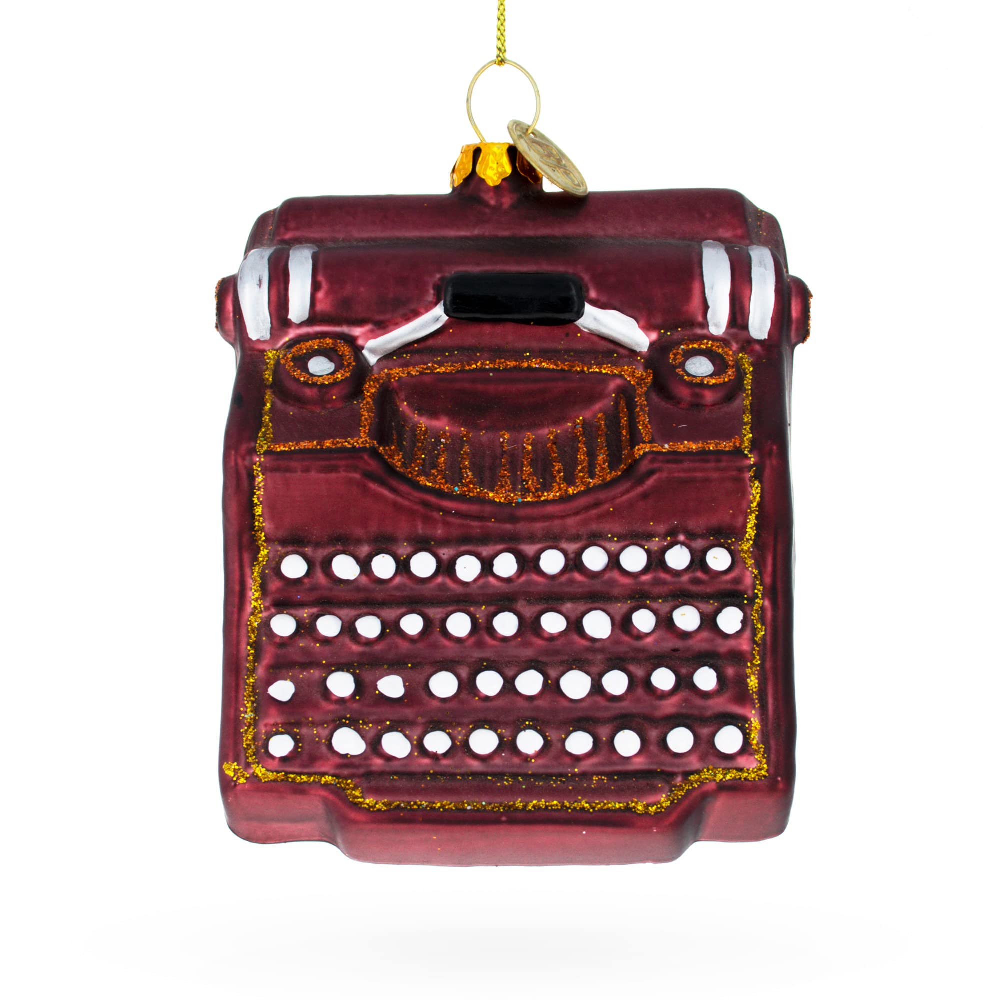Bestpysanky Brown Nostalgic Antique Typewriter - Blown Glass Christmas Ornament