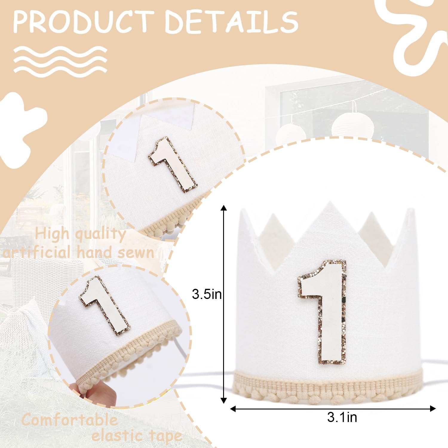Simple 1st Birthday Party Crown - Classic First Birthday Hat, Unisex One Birthday Decor for Photo Props - Image 2