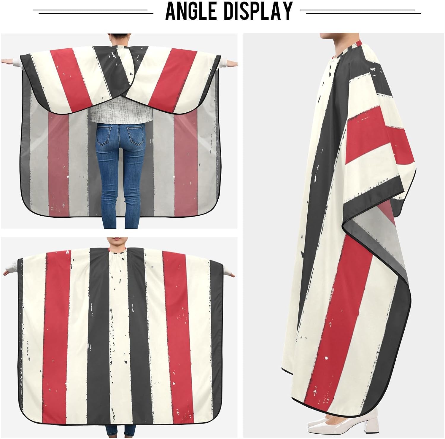 ALAZA Vintage Red White Black Stripes Barber Cape for Men Women, Waterproof Haircut Apron Beard Shaving Bib Hair Cutting Cloth 55 x 65 Inch