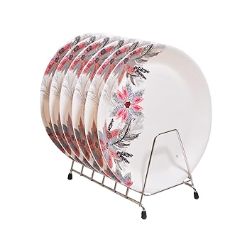 Melamine Dinner Plates Set of for Serving - 11 Inch Full Size, Round, Vintage Design, Break Resistant for Home, Kitchen, Restaurant, Party - Dishwasher Safe