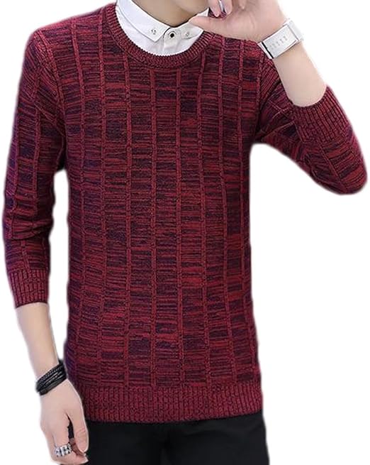 Amazon Yingcanフェイク襟付き セーター メンズ セータークルーネック ニット長袖 秋 冬 カジュアル カットソー 通勤 通学 3色 ワインレッド6 セーター 通販