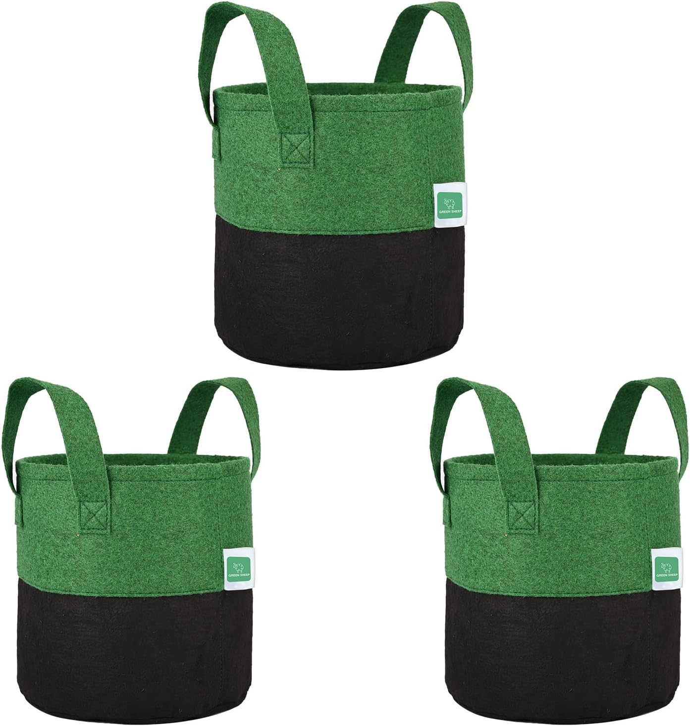 GREENSHEEP Geo Fabric Grow Bags UV Treated Gardening Cotton Pots Terrace Indoor Outdoor Home Balcony Nursery Leafy Vegetable Fruits and Flower (Black & Green Round 400 GSM Size 10x10 Pack of 3)