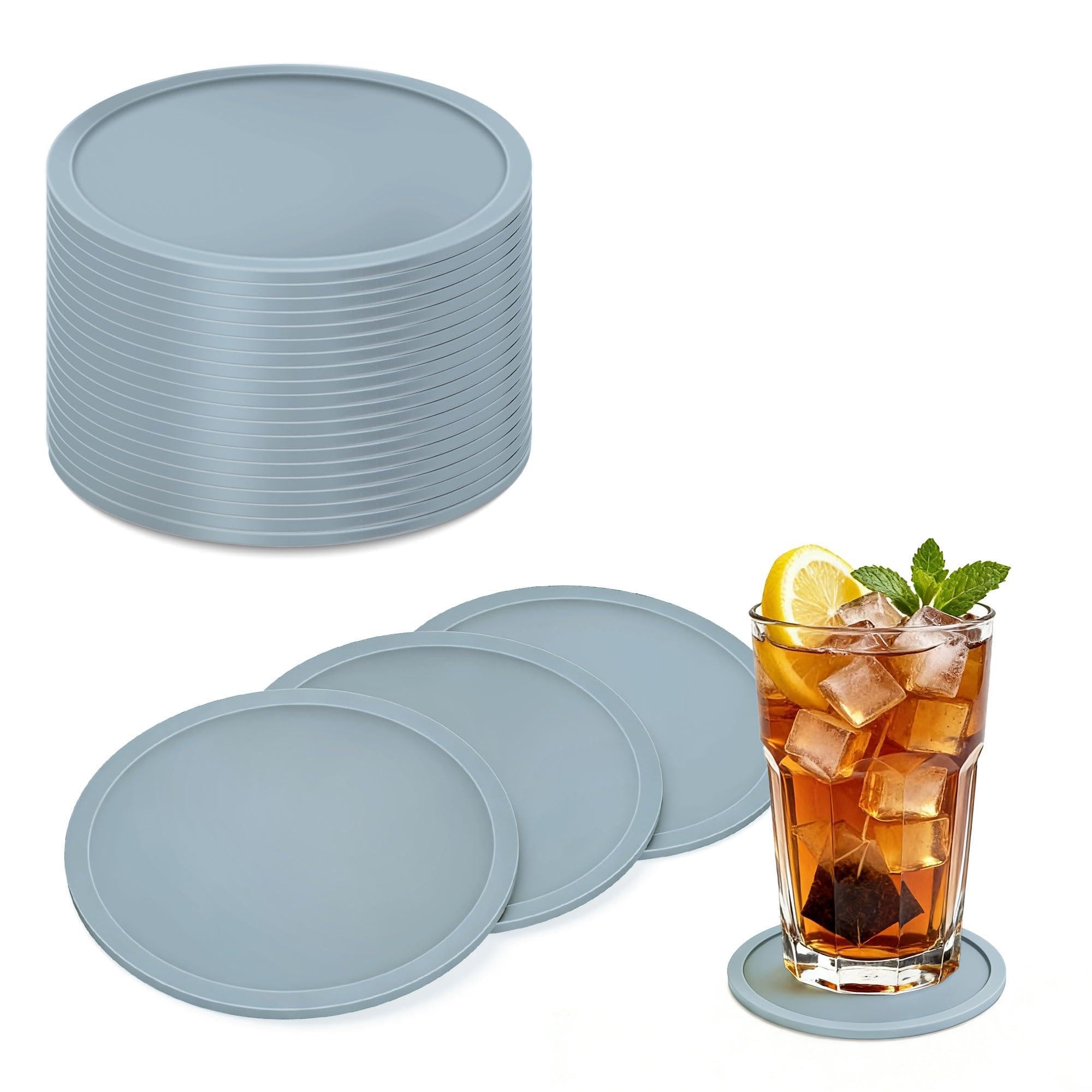 HELIMIAO Untersetzer Gläser Silikon mit Halter,rutschfest Glasuntersetzer mit Hohem Rand für Auslaufschutz,Hitzebeständig Tassenuntersetzer für Couchtisch,Esstisch&Bar