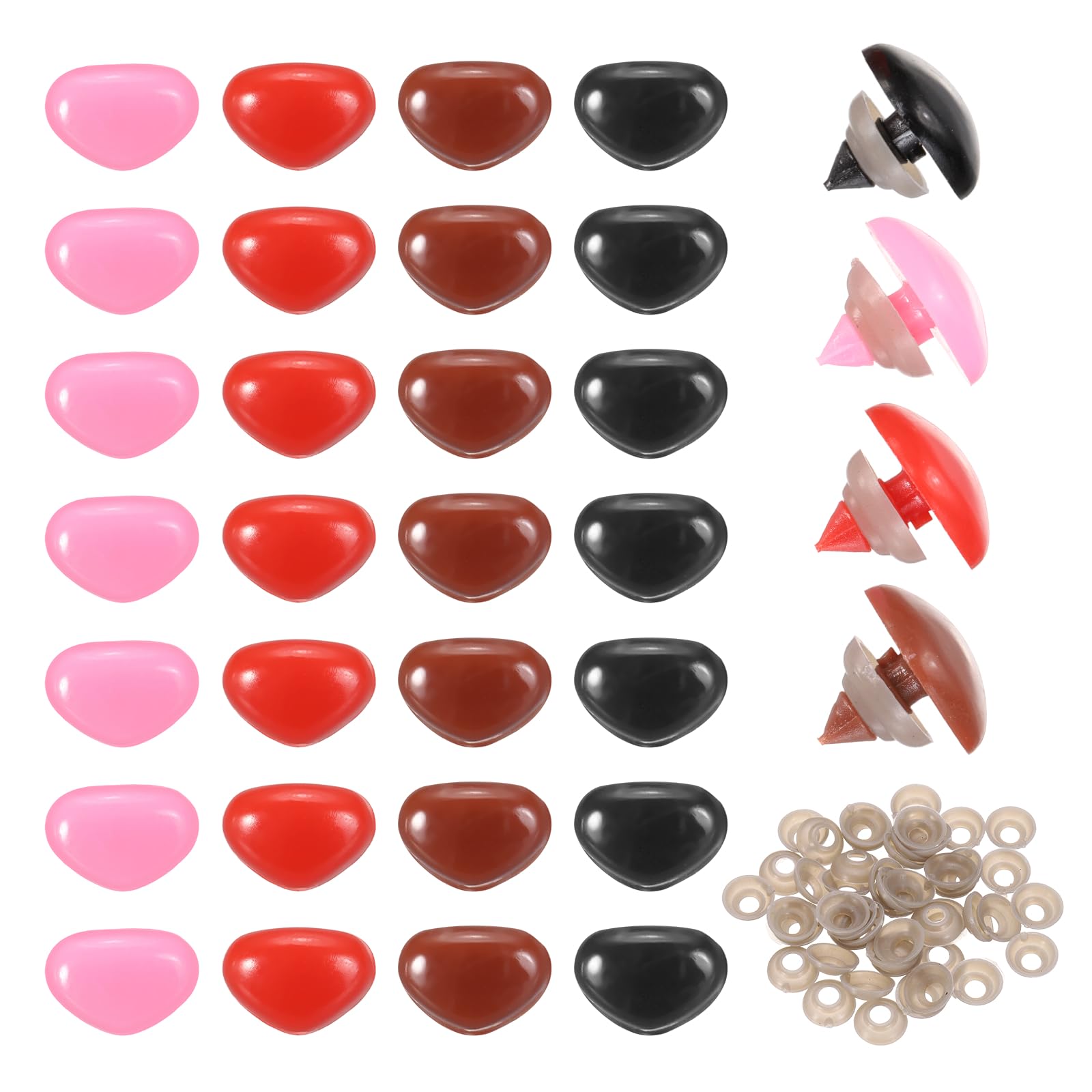 sourcing map 100set 26mm Large Plastic Triangle Safety Noses Brown/Black/Pink/Red with Washer for Crochet Stuffed Animal Doll Craft Puppet Plush Toy Bear
