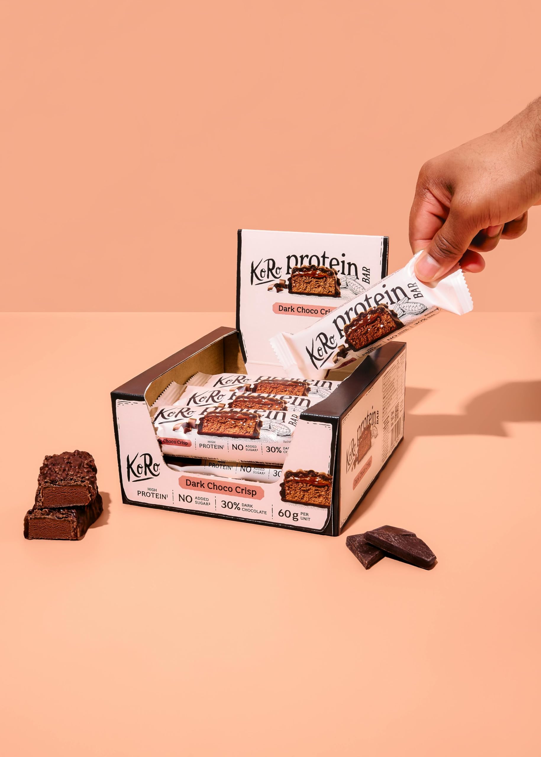 KoRo - Crispy Protein Bar Dark Chocolate 12 x 60 g - Hoher Proteingehalt - Ohne Zuckerzusatz* - Schokoladiger Snack