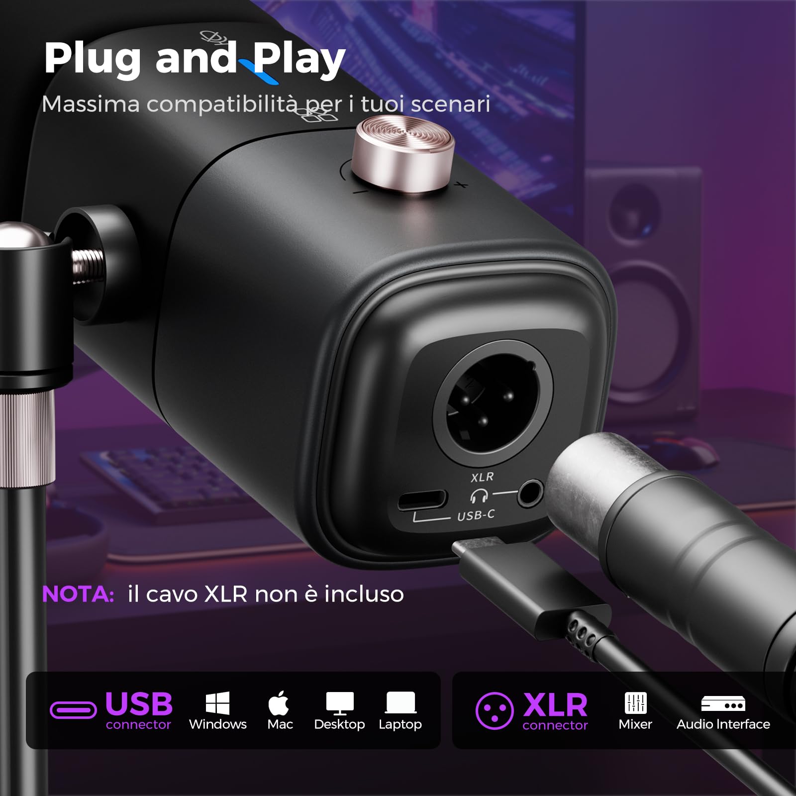 NearStream AM25X Gen3 Microfono Podcast USB/XLR per PC/Mixer Audio | Microfono Condensatore per Streaming/Podcast con Supporto, USB-C, Riduzione Rumore, Volume, Jack Cuffie, Mute,XLR Mixer Audio