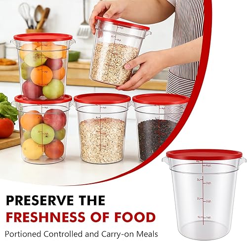 Miniatura 3 de WELKOR Paquete de 4 recipientes de almacenamiento de alimentos con tapas, recipientes redondos herméticos de plástico para cocina, de grado