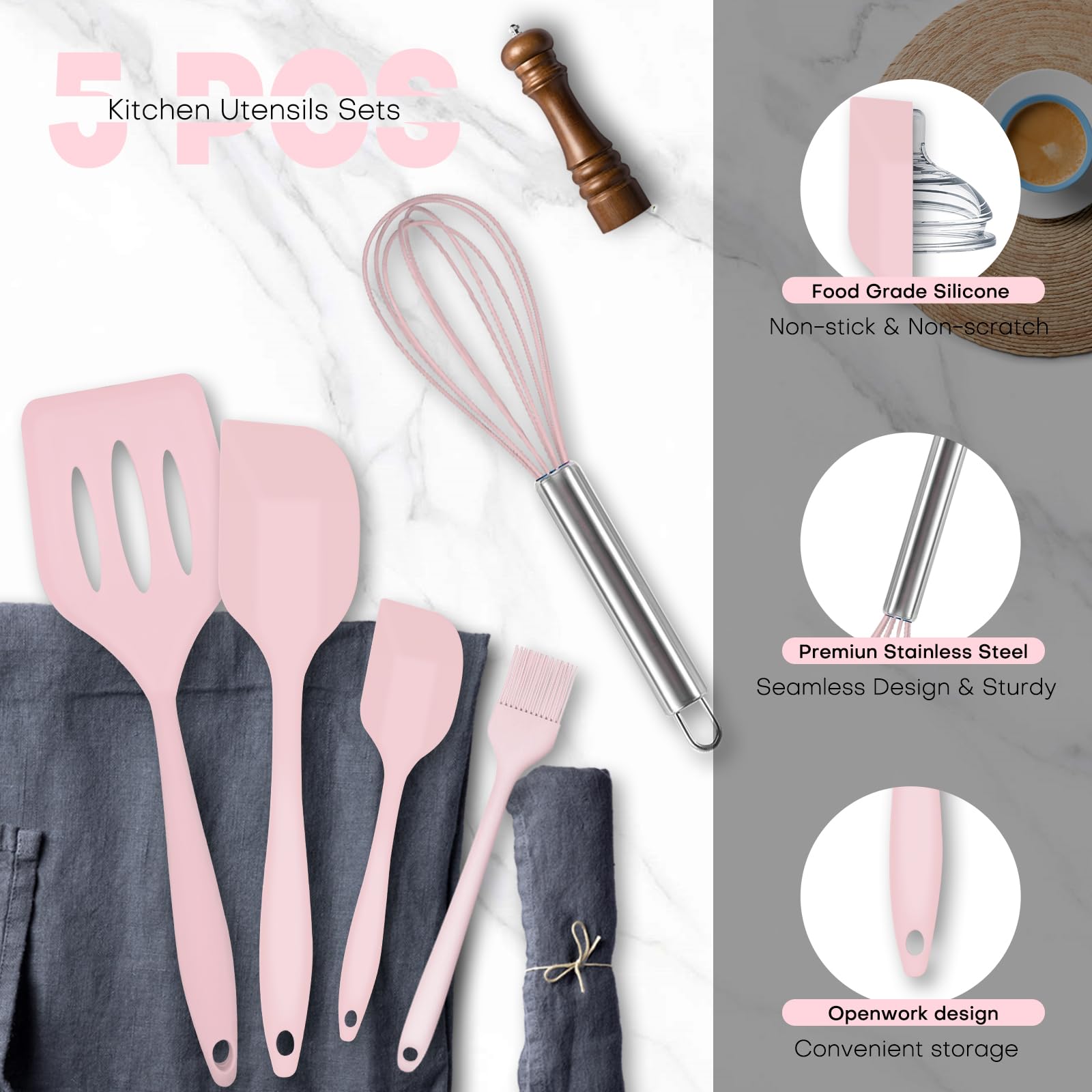 Silicone Spatula Set, 3 Pcs Heat-Resistant Spatula with Whisk & Brush - Image 3