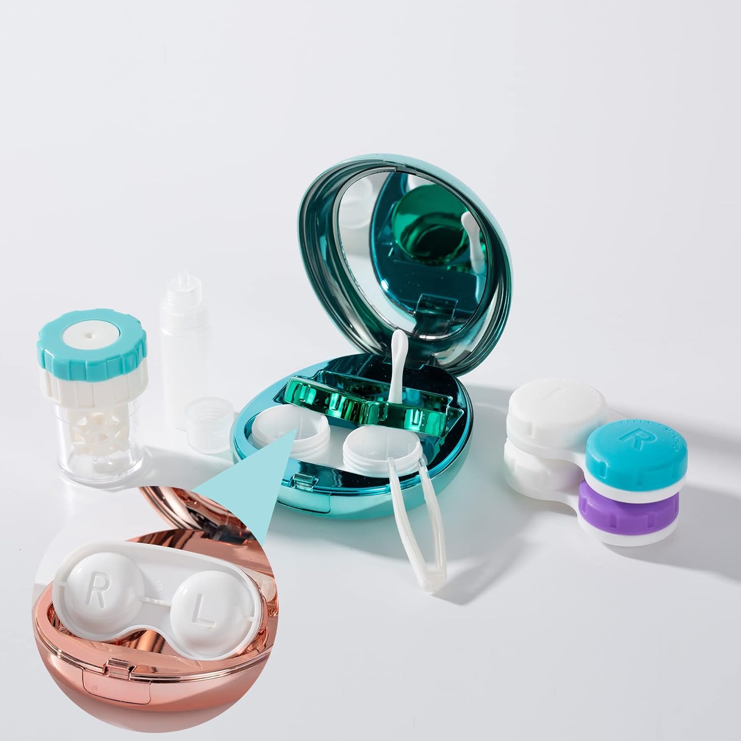 TreaHome 4PCS Contact Lens Case Set, Durable Compact Contact Case with Mirror、Tweezers、Soak Storage Kit and Cleaning Case for Travel and Home (Blue) : Health & Household