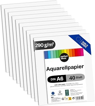 perfect ideaz 40 Sheets FSC Watercolour Paper DIN-A6 290 g/m , 105 x 148 mm 4.1 x 5.8 in, White, Art Paper Lightly Textured & matt, Watercolor Paper for Artists, Students, Ideal Post-Card-Size