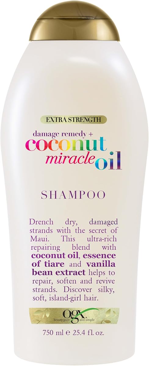 OGX Extra Strength Damage Remedy + Coconut Miracle Oil Shampoo, 25.4 fl oz | For Dry Damaged Hair, Hydrating Shampoo Repairs Softens & Tames Frizz