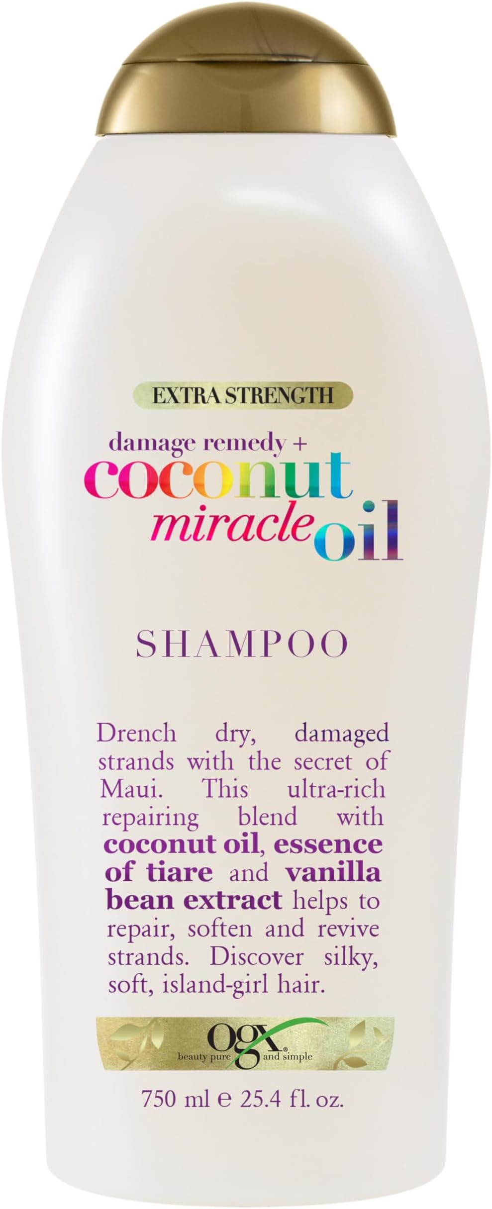 OGX Extra Strength Damage Remedy + Coconut Miracle Oil Shampoo for Dry, Frizzy or Coarse Hair, Hydrating & Flyaway Taming Shampoo, Paraben-Free, Sulfate-Free Surfactants, 25.4 Fl Oz
