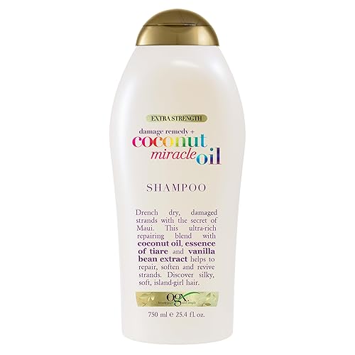 OGX Remedio extra fuerte contra daños  champú de aceite milagro de coco para cabello seco encrespado o grueso champú hidratante y domador volante