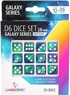 Galaxy Series Neptune D6 Dice Set - Set of 12 Six-Sided Dice - Premium Quality Resin Dice for Dice Games, Board Games and Card Games - Cosmic Glittering Design - Made by Gamegenic