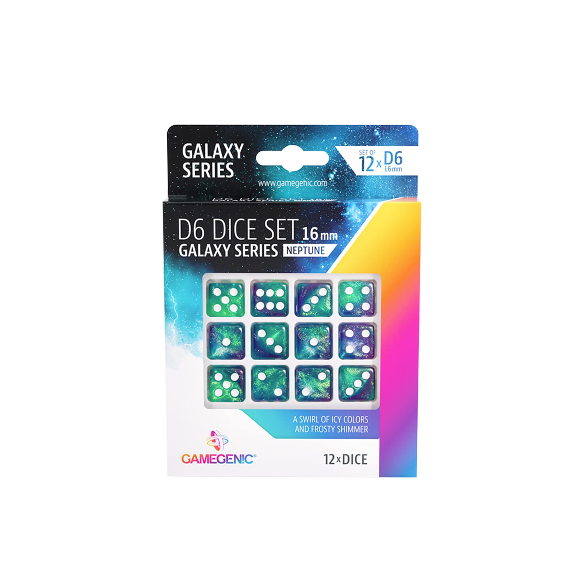 Gamegenic - Galaxy Series - Neptun - Zestaw 12 kości 6-16 mm - Gry planszowe - Gry karciane - Gry Kości - Akcesoria i materiały do gier planszowych