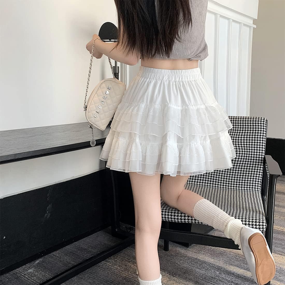 Harajuku Lolita Style Kawaii Pastel Goth Fashion Casual Elastic Waist Vintage Mesh Lace Trim Layered Skirt - Image 6