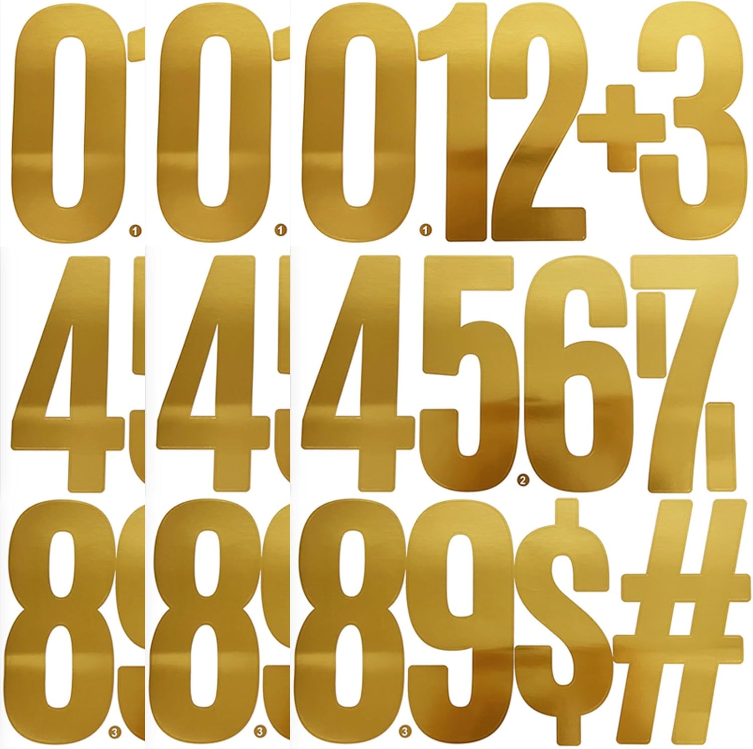 6 Inch Large Number Stickers 0-9 Numbers, 45 Pieces Self Adhesive and Waterproof Number Sticker for Bins, Mailbox, Door,Truck and Outdoor- Gold